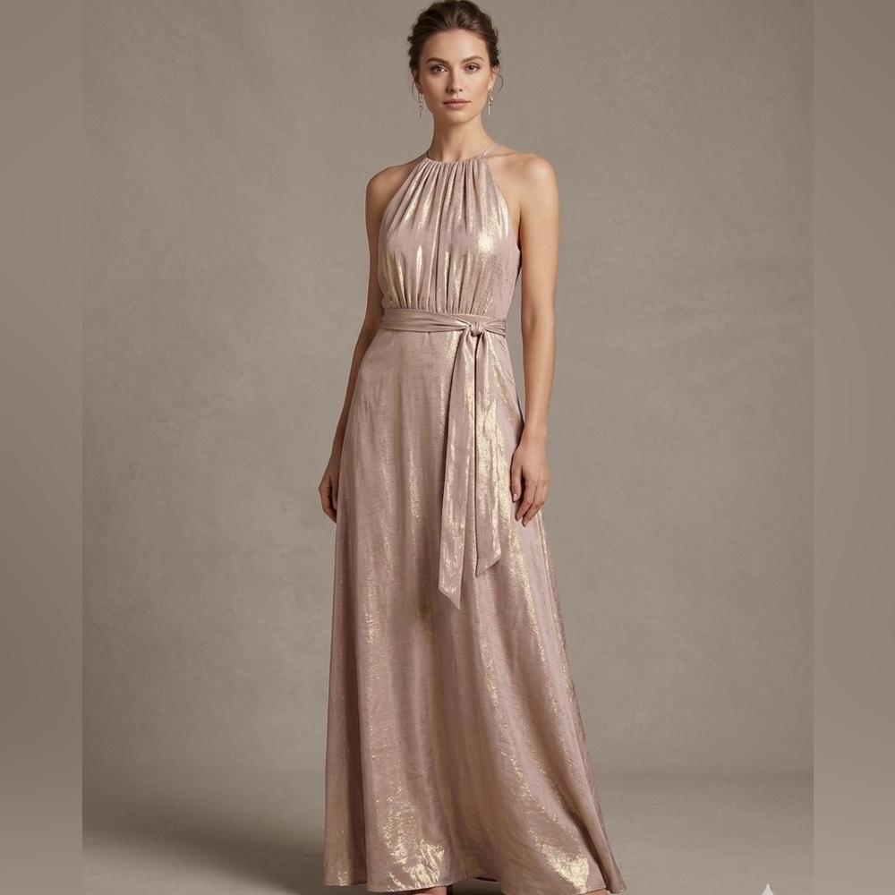 Nouvelle Amsale Metallic Halter Gown‎ Maxi Dress